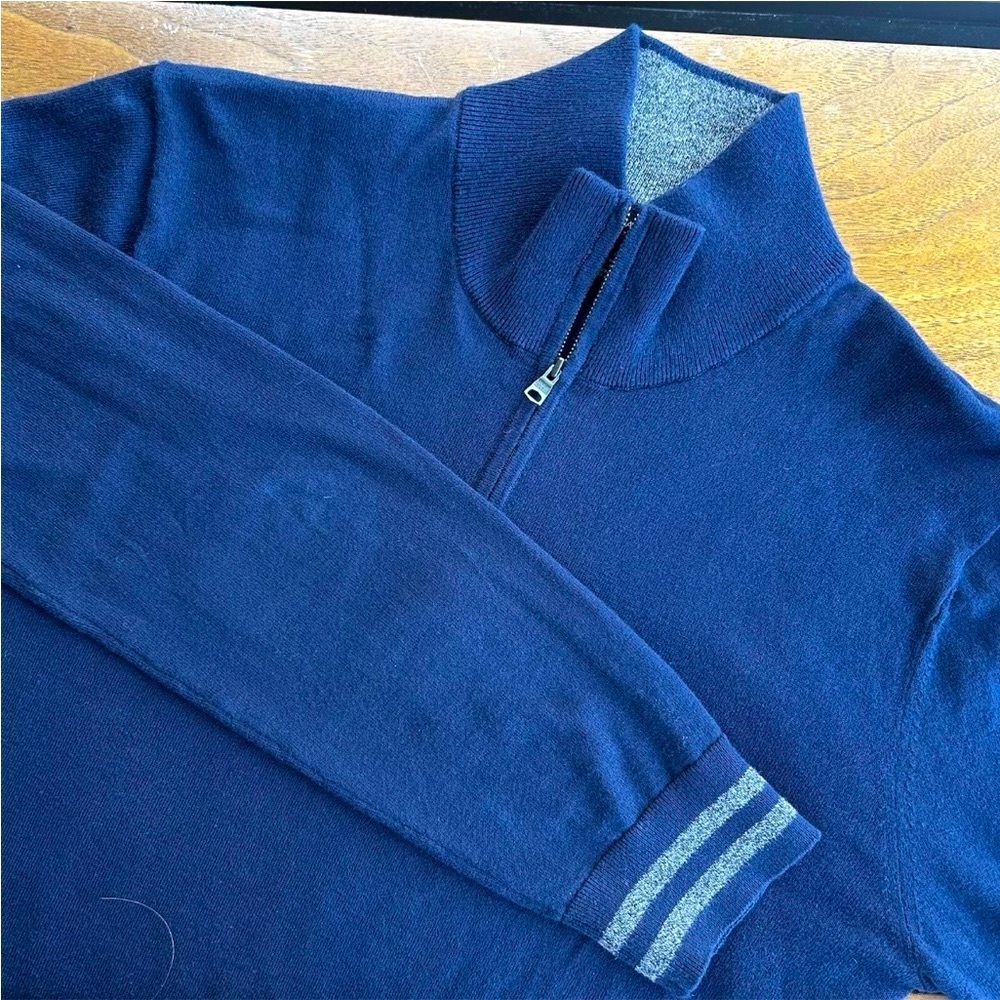 Banana Republic Navy Blue Sweater Pima Cotton Cashmere 1/4 Zip Mens Size Large